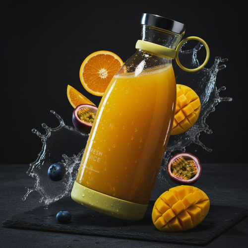 Gelber Mini Blender mit Fresh Juice Text